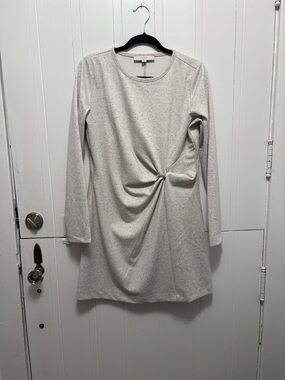 LOFT Cream Twist-Front Long Sleeve Dress
